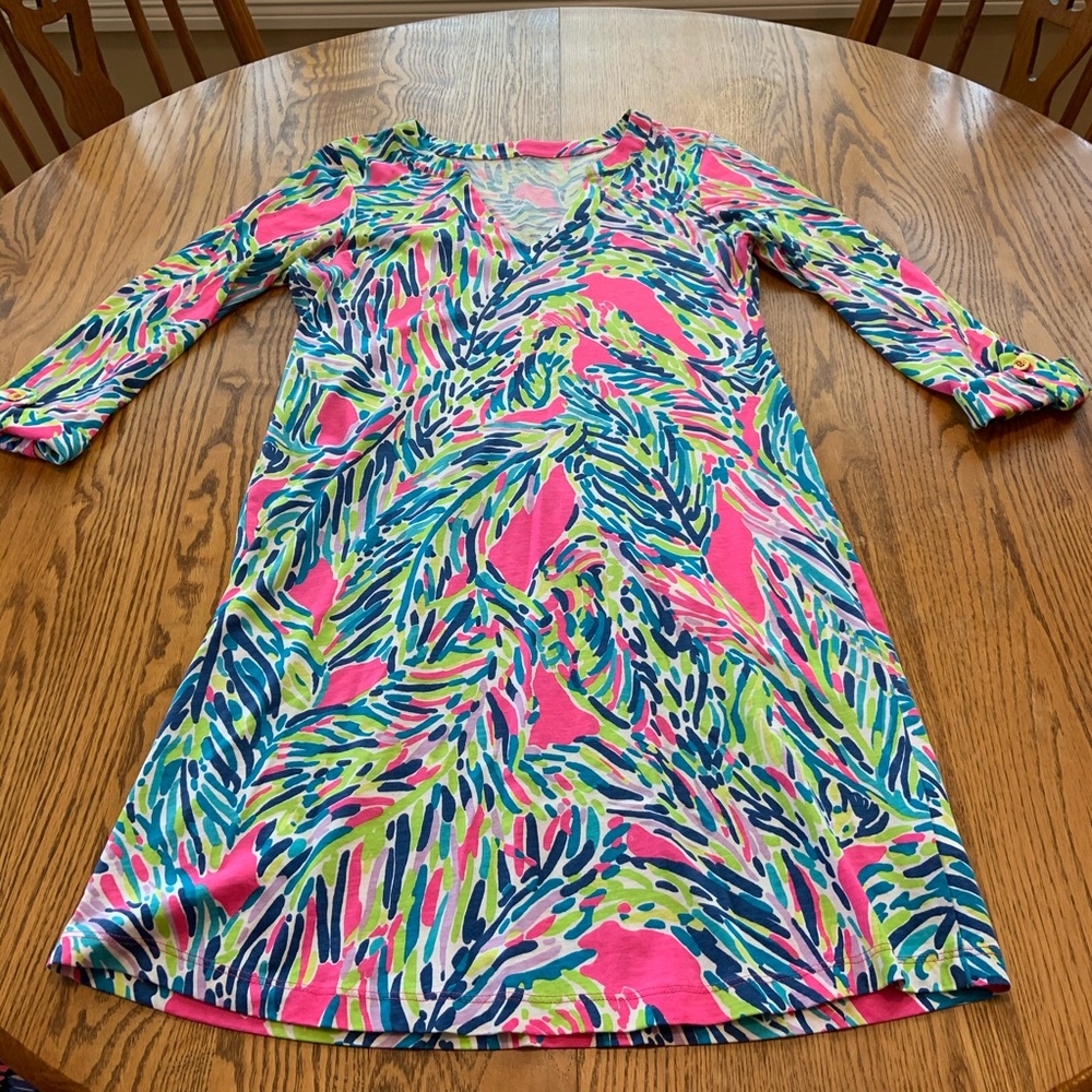 Lilly Pulitzer Pink Blue Green V-Neck Shift Dress